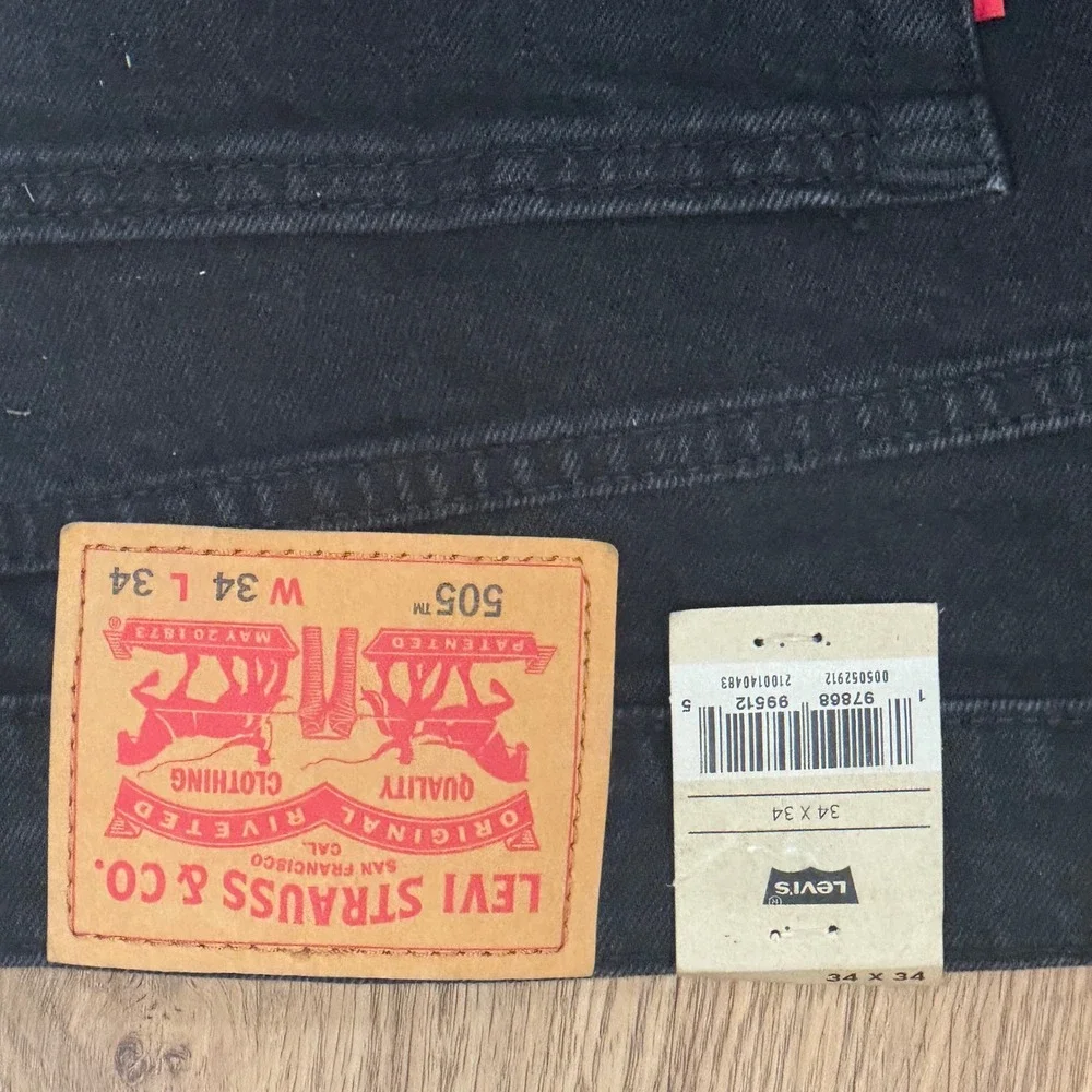 Levis 505 Regular Straight Mens Black Stretch Jeans 34x34 NWT